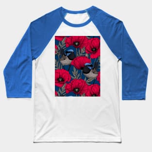 Fairy wrens and red poppies Baseball T-Shirt